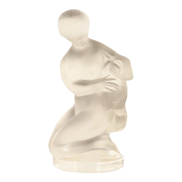 Lalique Lady Diane With Fawn Art Deco Frosted Crystal Figurine For Sale
