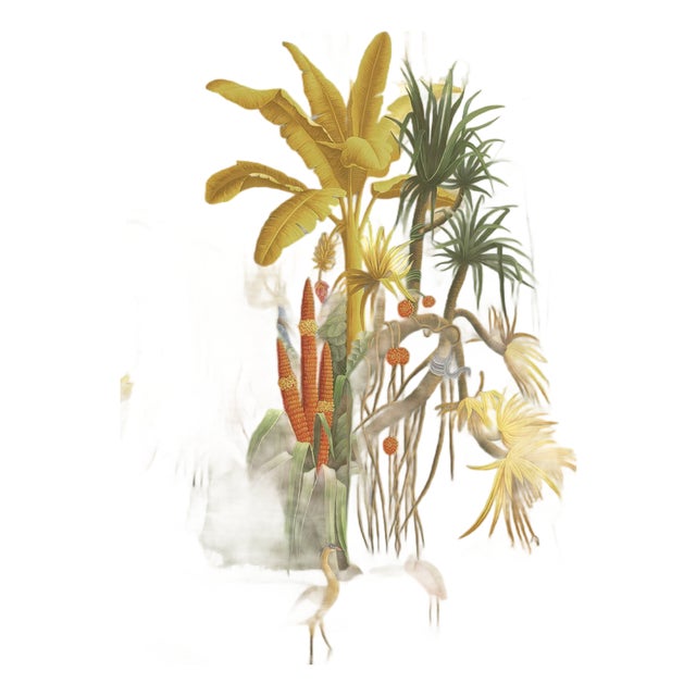 Chinoiserie Tropical Scenic Mural Panel, Wildlife Jungle on Gilded Background For Sale