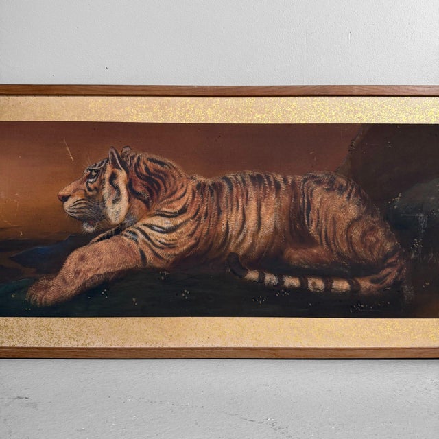 Japanese Hand-Painted Tiger Yoko-Gaku Wall Panel, 1950s For Sale - Image 4 of 13