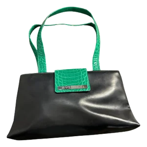 2000s Bulgari Green and Black Leather Shoulder Bag
