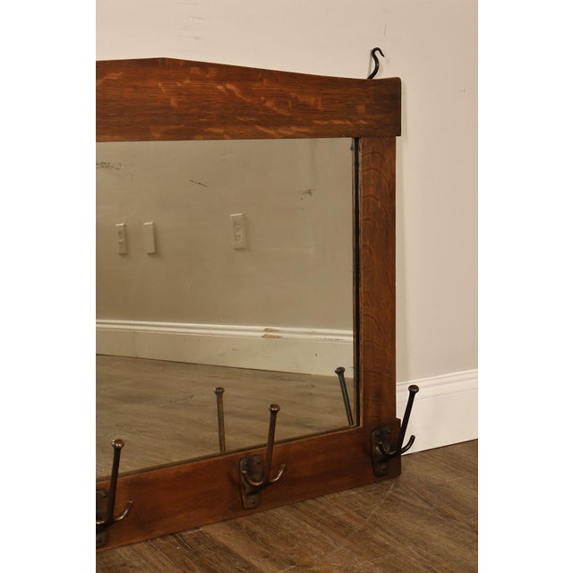 Wood Gustav Stickley Antique Mission Oak Wall Mirror With Coat Hooks #66 For Sale - Image 7 of 18