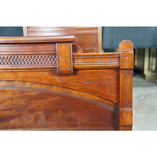 Antique Victorian Eastlake Walnut Burl Spoon Carved Highback Twin Size Bed For Sale - Image 12 of 18