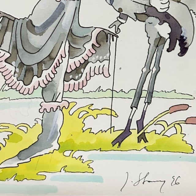 1970s Janusz Stanny, Two Herons, Original Illustration, Watercolour For Sale - Image 5 of 6
