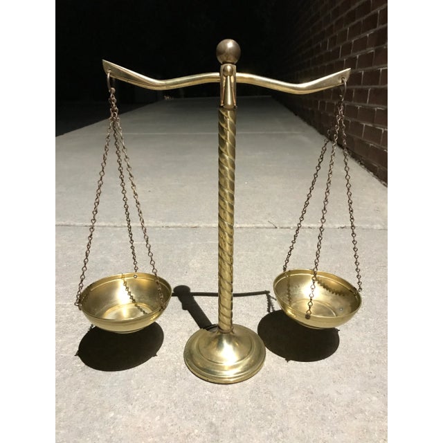 Vintage Solid Brass Scales of Justice Balance With Barley Twist For Sale - Image 13 of 13