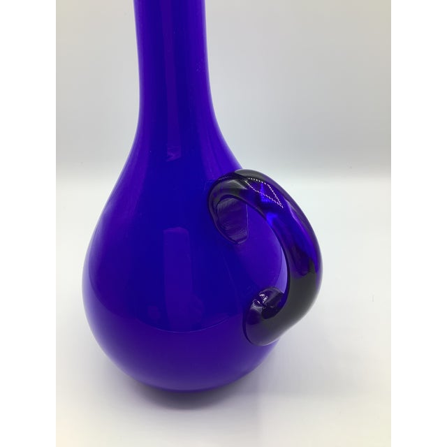 Glass Vintage Carlo Moretti Italy Blue White Cased Glass Decanter With Tall Cordial Glasses - Set of 7 For Sale - Image 7 of 8