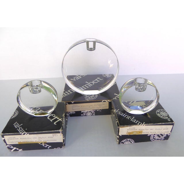 Vintage Never Used Set of 3 Val St Lambert Crystal "Beaulieu" Candleholders Belgium 1970s For Sale - Image 15 of 15