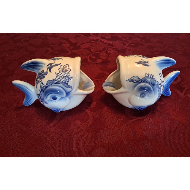 Mid-Century Pair of Blue Willow Personal Ashtray Fish Shaped For Sale - Image 15 of 18