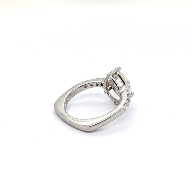 Metal Platinum Pear Shaped Rose-Cut Diamond Ring With European Shank - Size ~3.5 For Sale - Image 7 of 9