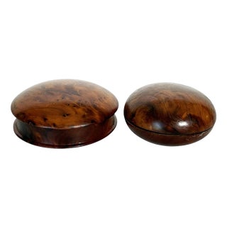 Vintage French Round Wooden Boxes, 1970, Set of 2 For Sale