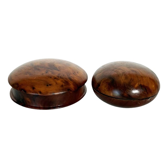 Vintage French Round Wooden Boxes, 1970, Set of 2 For Sale