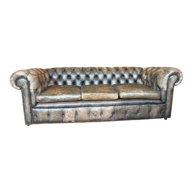 Chesterfield 3-Seater Sofa and Club Chair in Leather, Set of 2 For Sale - Image 3 of 11