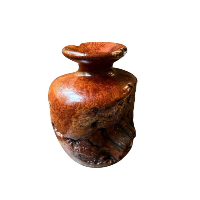 Brown Vintage Large Burlwood Hand Turned Brutalist Art Vase For Sale - Image 8 of 10