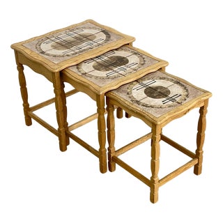 Danish Nesting Tables with Ceramic Tile Tops from Ejsø Møbler, 1960s, Set of 3 For Sale