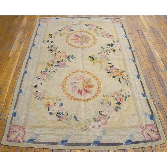 Antique European Aubosson rug, size: 3'6" x 5'10". Antique Aubusson Small Scatter Size Wool Ivory Rug, Circa Date: 1920s....