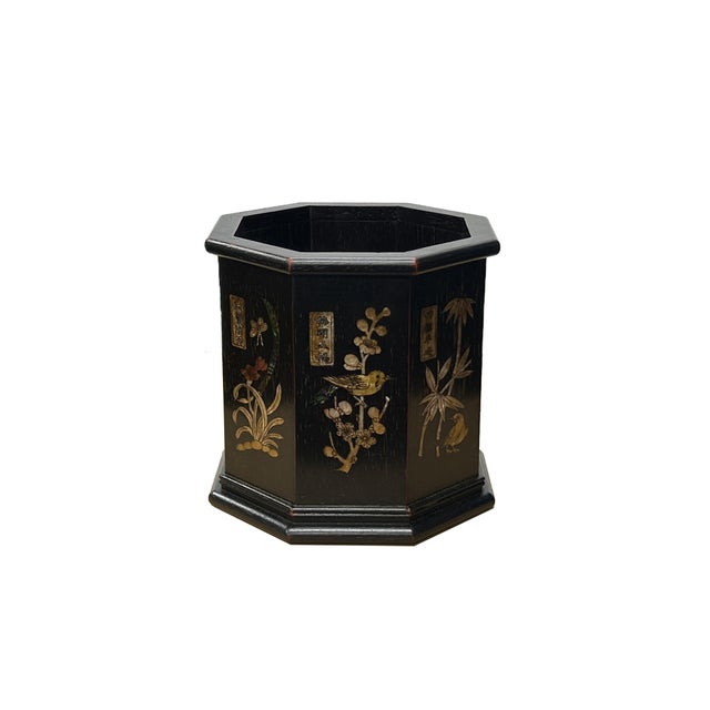 Chinese Chinese Dark Brown Natural Patina Mother of Pearl Brush Pen Holder Art For Sale - Image 3 of 9