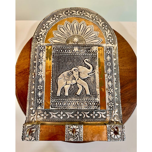 Vintage Indian Repousse Tin & Copper Wall Pocket/ Key Holder For Sale - Image 4 of 10