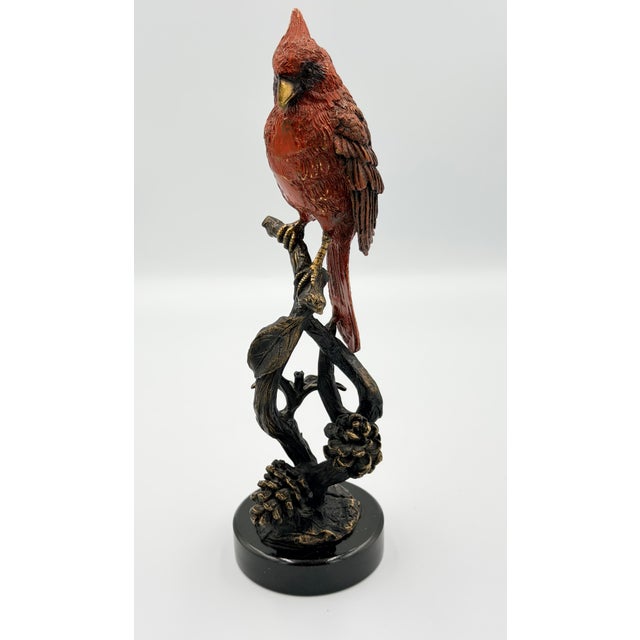 Brass Scarlet Solstice Red Cardinal Perched With Pinecones Figurine Sculpture For Sale - Image 4 of 8