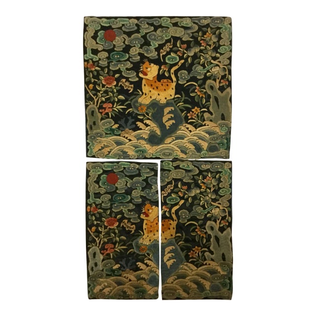 Antique Chinese Hand Embroidered Silk Rank Badges - Set of 3 For Sale