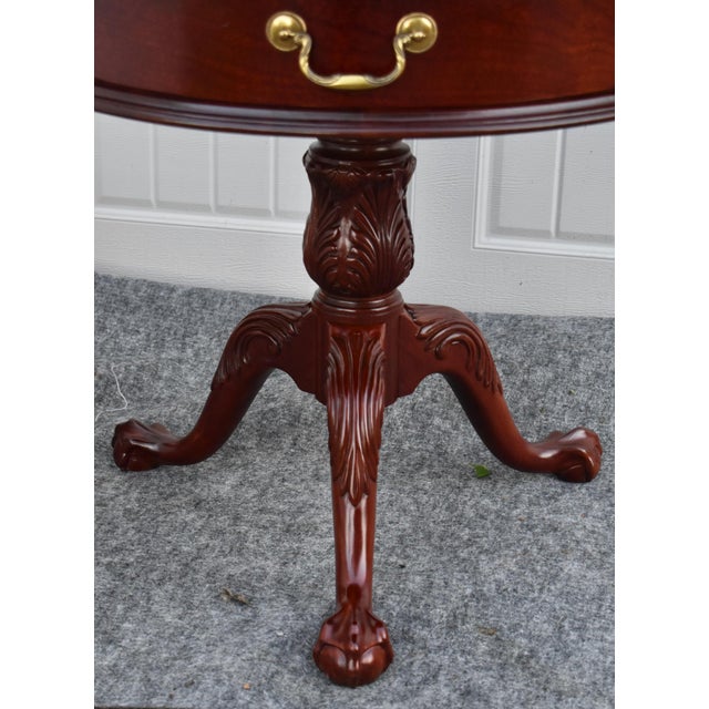 1980s Pennsylvania House Mahogany Drum Table Vintage Pedestal Ball Claw Feet Side For Sale - Image 5 of 15