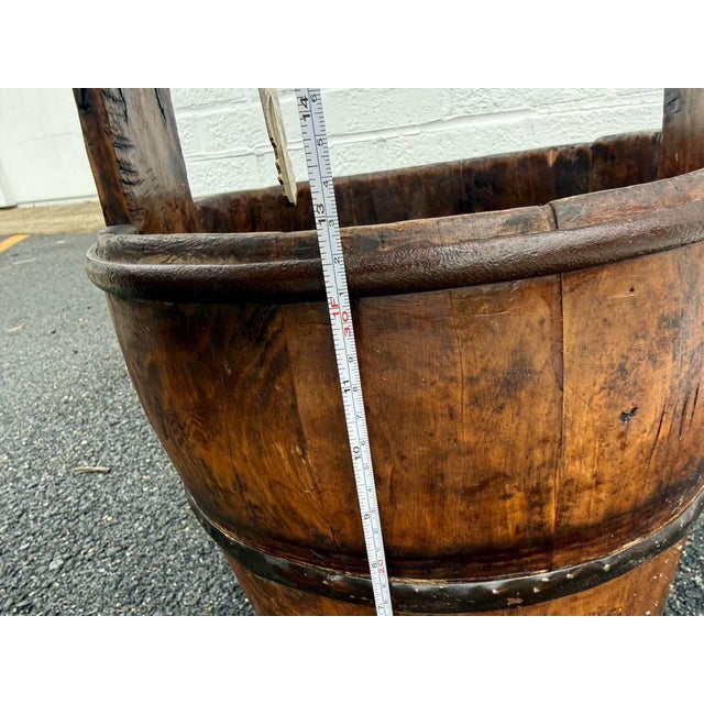 Antique Farmhouse Rustic Style Solid Wood Bucket With Arched Handle For Sale - Image 13 of 15