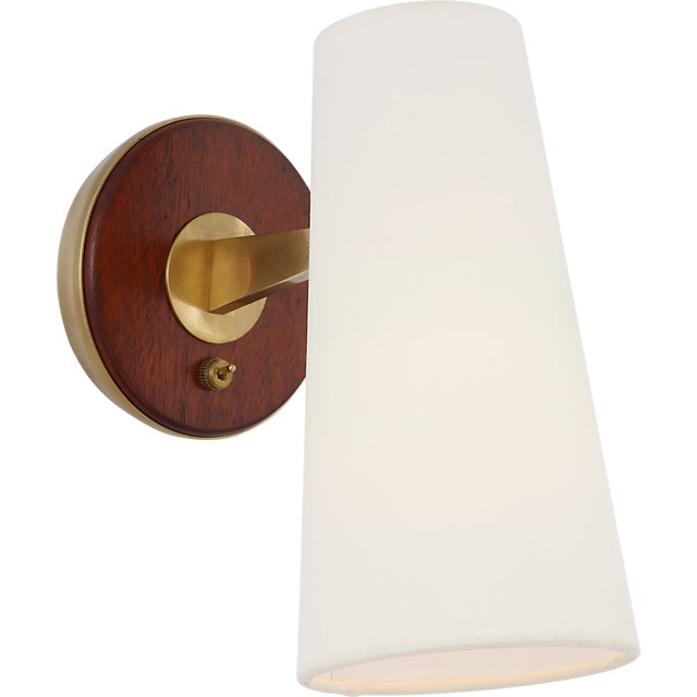 Olina 10" Sconce in Hand-Rubbed Antique Brass and Mahogany with Linen Shade Designer: AERIN Finish: Hand-Rubbed Antique...