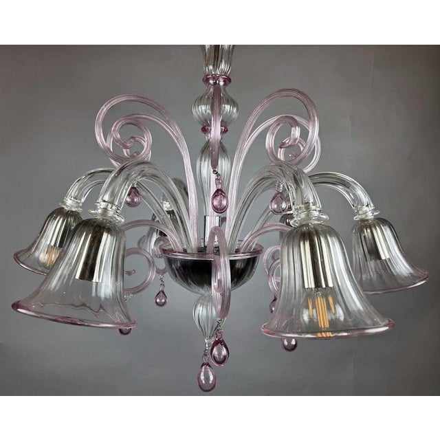 15th Century & Earlier 20th Century Murano Glass 6-Arm Chandelier with Scrollwork For Sale - Image 5 of 9