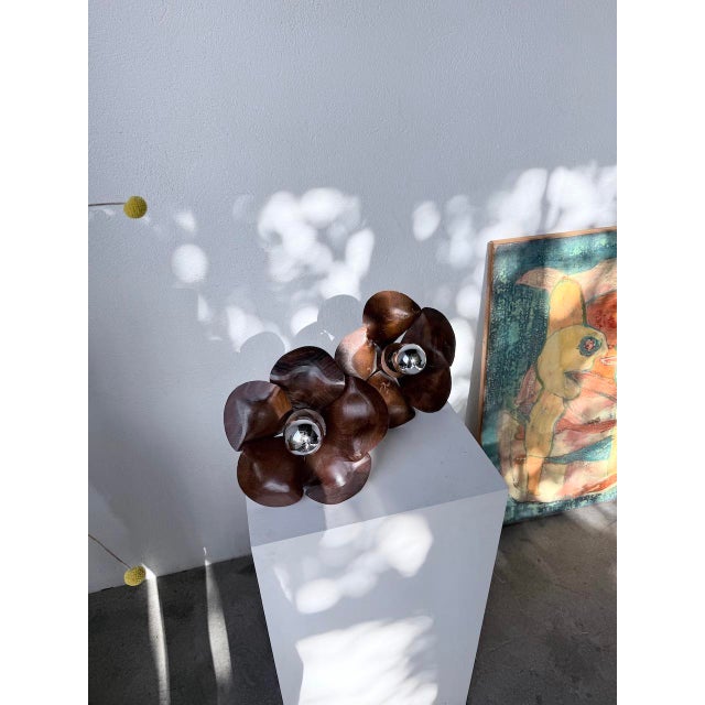 Wooden Flower Wall Sconces, 1970s, Set of 4 For Sale - Image 9 of 18
