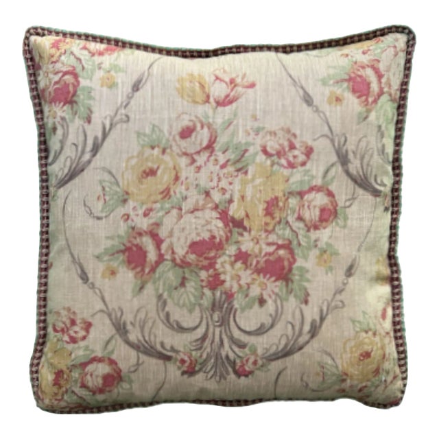 Rose & Tulip Floral Linen Decorative PIllow For Sale