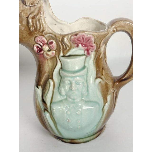 Brown 20th Century Majolica Pitcher with Horse Decoration, France For Sale - Image 8 of 13