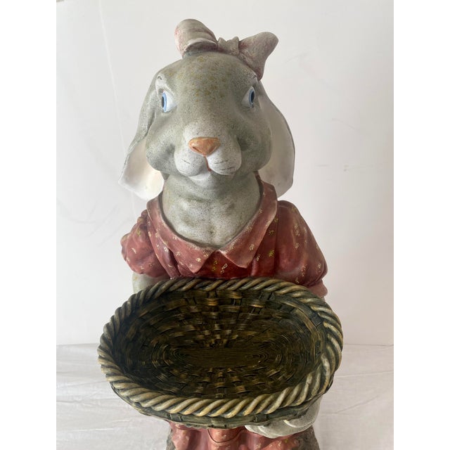 Large Folk Art Country Whimsical Bunny Rabbit Holding a Basket Statue Excellent Condition. For Sale - Image 10 of 11