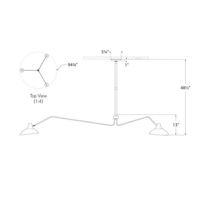 Modern AERIN for Visual Comfort Signature Charlton Grande Triple-Arm Chandelier in Black For Sale - Image 3 of 3