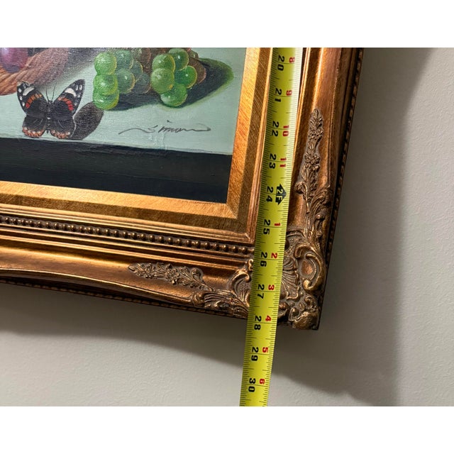 1940s 1940s Oil Painting on Canvas Signed Fruit Basket Dining Room Gold Ornate Frame For Sale - Image 5 of 6
