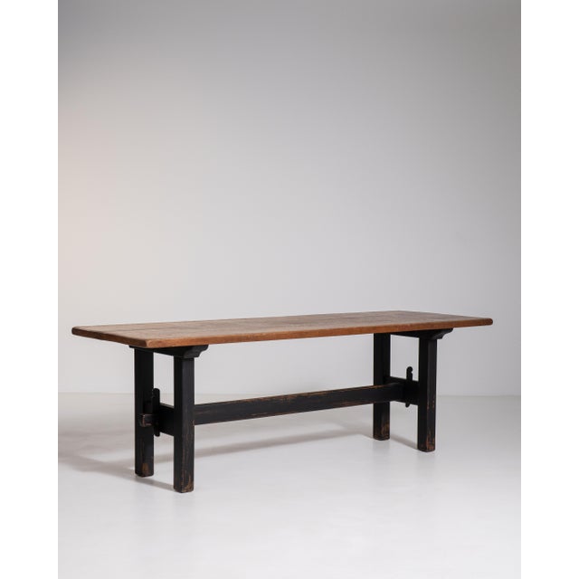 Oak Dining Table with Black Patinated Legs, Antique, France, Circa 1970 For Sale - Image 4 of 12