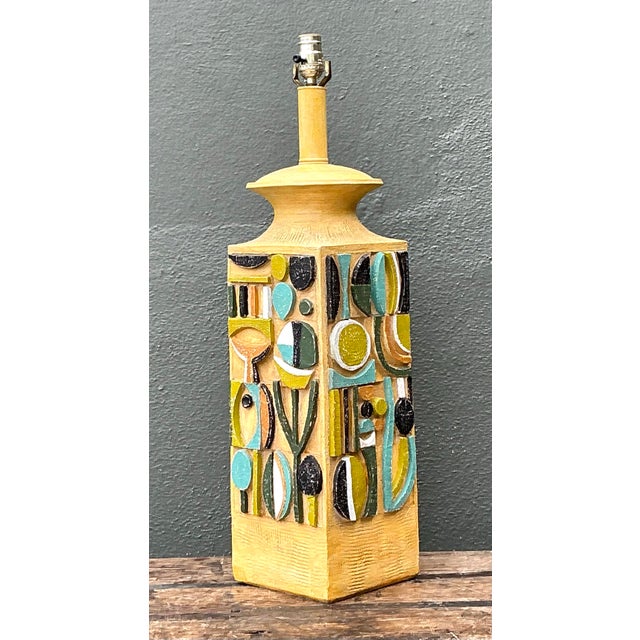 Olive Vintage Mid-Century Modern Abstract Ceramic Table Lamp For Sale - Image 8 of 12