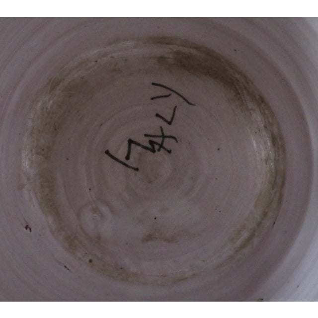 Antique Italian Faience Pitcher Polychrome Green Hand Painted Decorated Botanical Vines Bird Motif Old World For Sale - Image 11 of 12