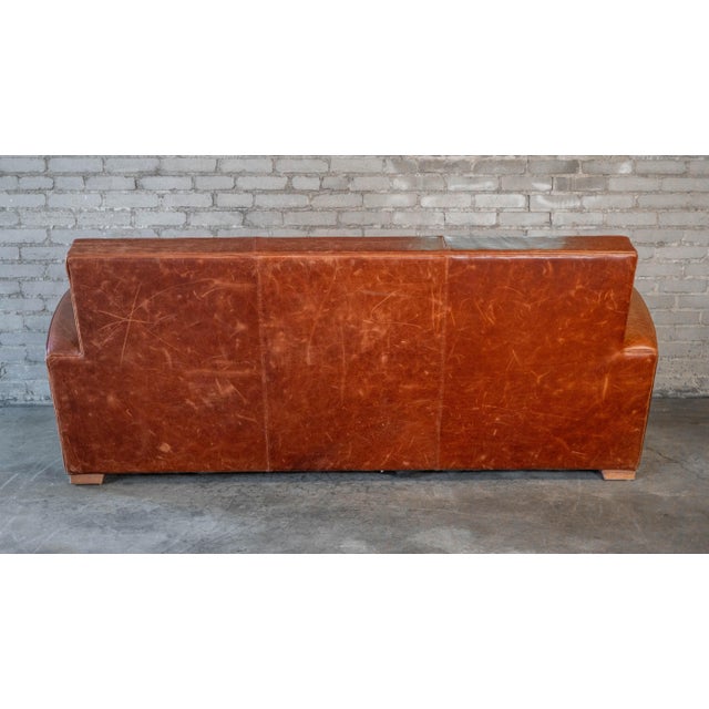 Vintage Art Deco Cognac Leather Sofa For Sale - Image 15 of 16