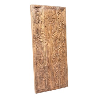 Hand-Carved Sunflower & Botanical Wood Door Panel | Rustic Farmhouse Barn Door Decor 84x36 For Sale