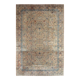 Antique Indian Amritsar Handmade Oriental Rug, Blue, Taupe Creams Allover Design For Sale