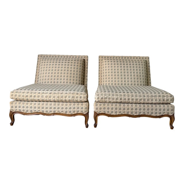 1970’s Hollywood Regency John Widdicomb Style French Provincial Armless Lounge Chairs – Pair For Sale