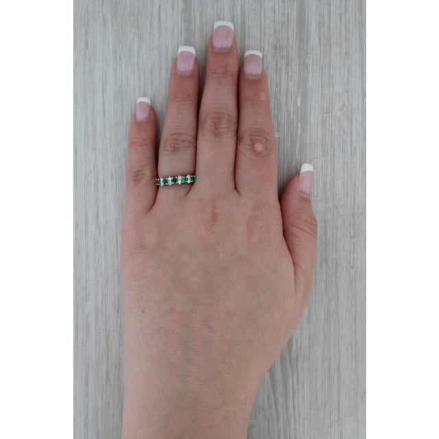 0.54ctw Emerald Diamond Ring 14k White Gold Size 5.5 Stackable For Sale In Greensboro - Image 6 of 8