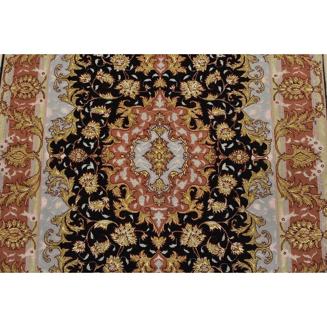 2000 - 2009 Fine Tabriz Rug 3’4” X 4’10” Black Wool/Silk Traditional Hand-Knotted Carpet For Sale - Image 5 of 12