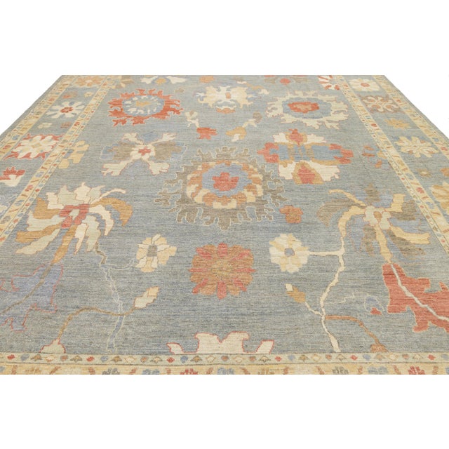 Turkish Contemporary Oushak Turkish-Inspired Floral Area Rug in Soft Earth Tones 12x16 For Sale - Image 3 of 11