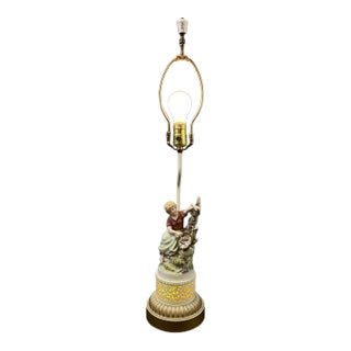 Vintage Capodimonte‑Style Porcelain Figural Lamp With Illuminated Pierced Base For Sale