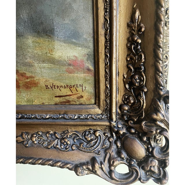 Antique signed oil painting on canvas, "Flowers in a Vase," c. 1900. Beautiful painting signed: B. VERMORGKEN. Painting...