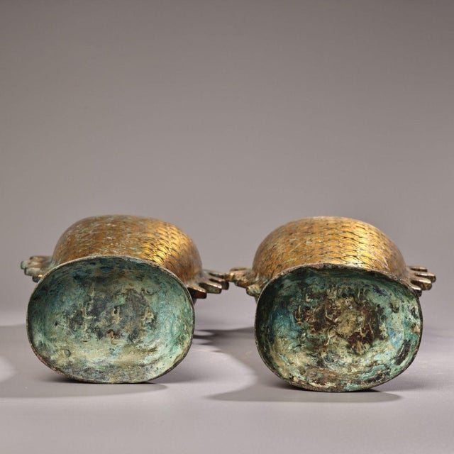 Metal Pair of Vintage Bronze Fish Vases With Gold Inlay - 3.3 LBS Each For Sale - Image 7 of 9