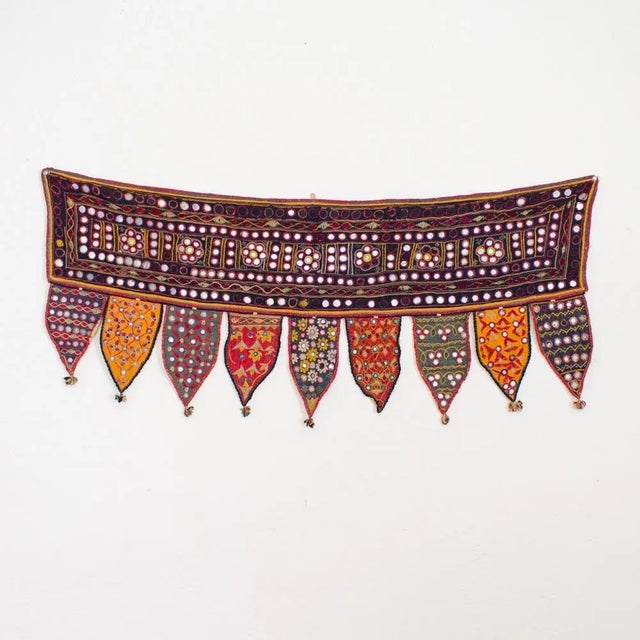 Vintage Indian Toran Mirrored and Embroidered Textile From India For Sale - Image 12 of 12