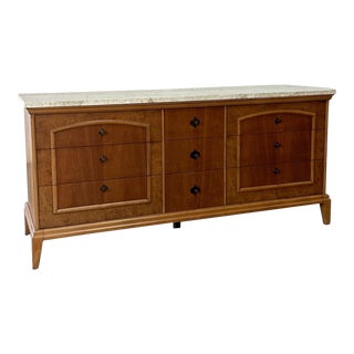 1950s Birch Burl and Travertine Dresser For Sale