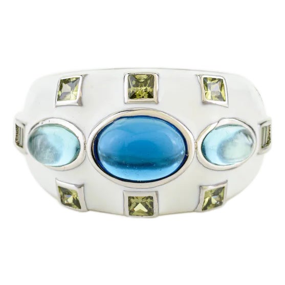 Modernist Colorful Gemstone Chunky Dome Ring in 925 Sterling Silver Size 8 For Sale