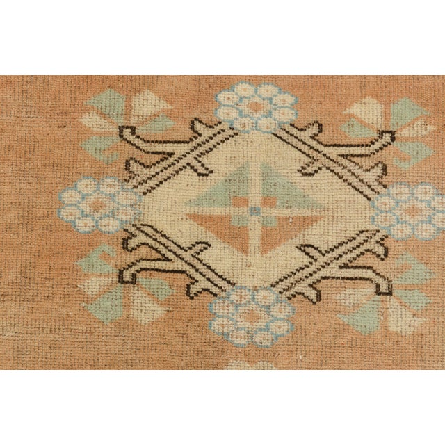 Vintage Turkish Medallion Rug, Hand-Knotted Wool, Peach and Blue For Sale - Image 6 of 10