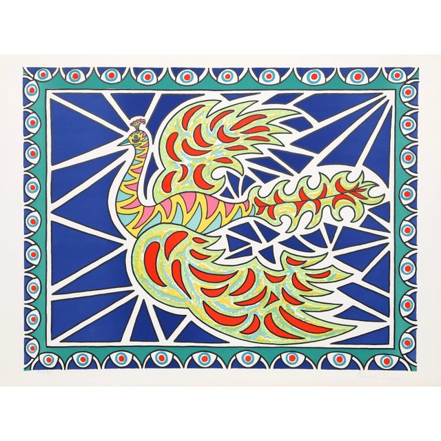 Op Art Flying Peacock II, Édouard Dermit Lithograph For Sale - Image 3 of 3